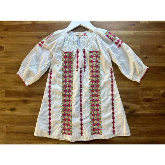 Pink Chicken White Long Sleeve Embroidered Cotton Ava Dress Preppy Boho  4 - Picture 2 of 8